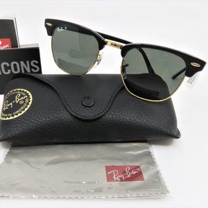 Ray-Ban RB 3016 901/58 49mm Clubmaster Gold & Black Polarized New Sunglasses